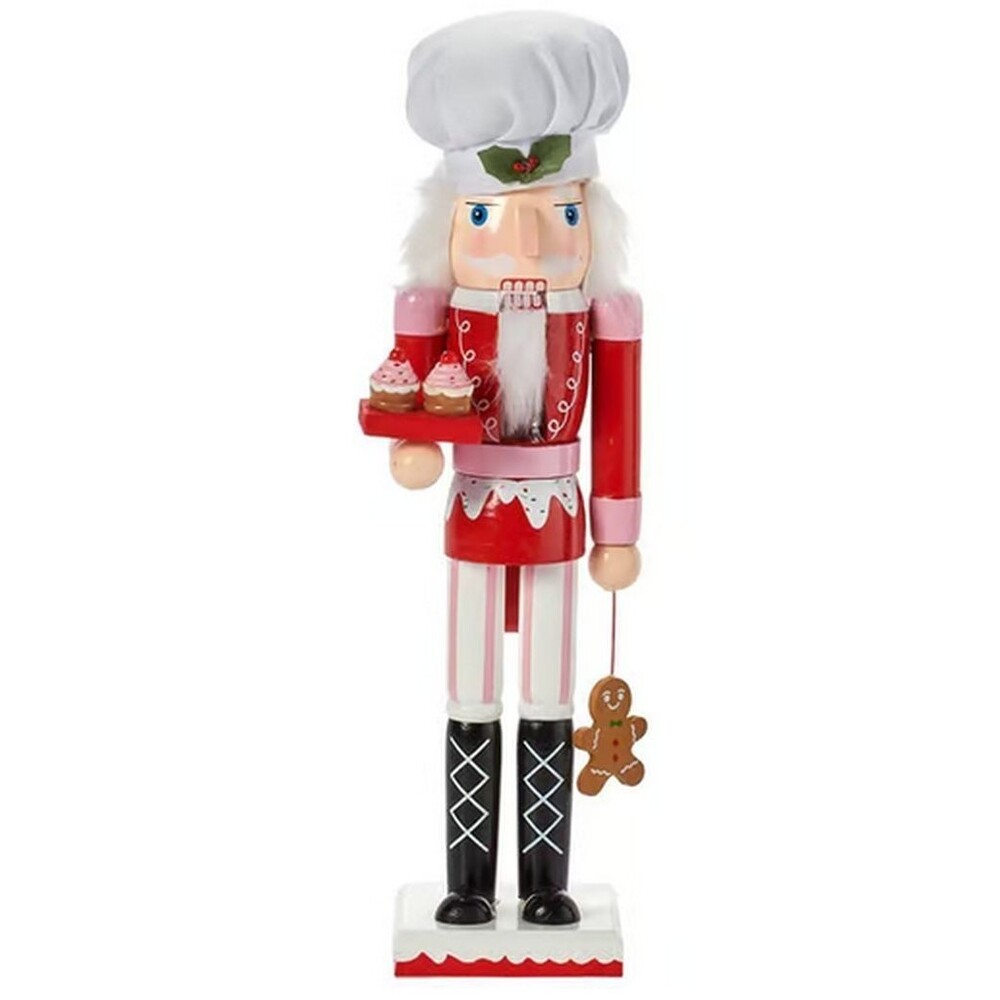 Wooden Christmas Nutcracker,15", CHEF WITH GINGERBREAD COOKIE & CUPCAKES TRAY,AC